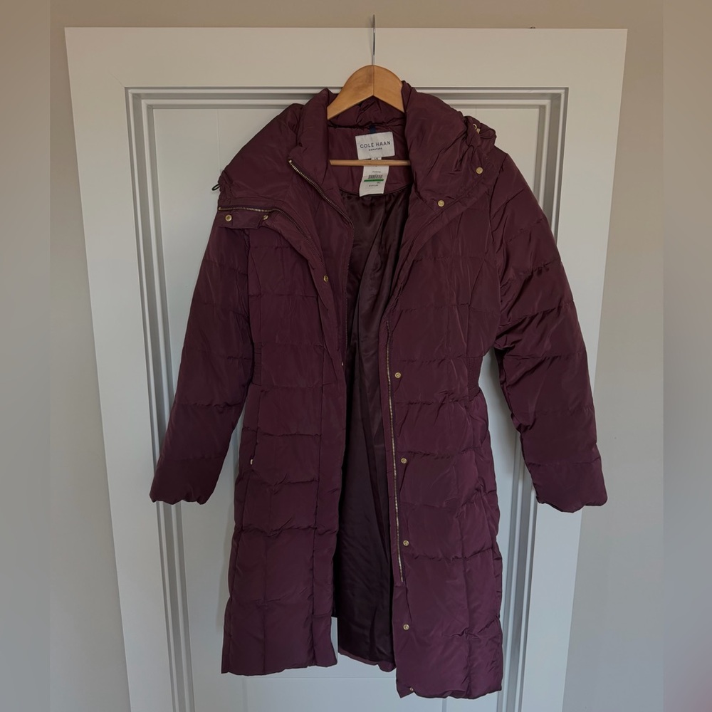 Cole Haan Signature Hooded Puffer Coat Purple/Merlot/Maroon